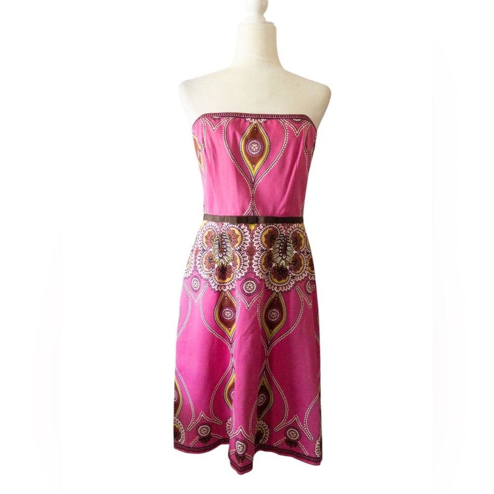 Vintage Laundry by Shelli Segal Pink Strapless Dress 90s SZ  8 Paisley Retro